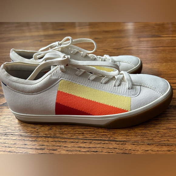 Rothy's The Lace Up Sneaker Rare Yellow Retro Stripe Women's Size 9 - Picture 3 of 5